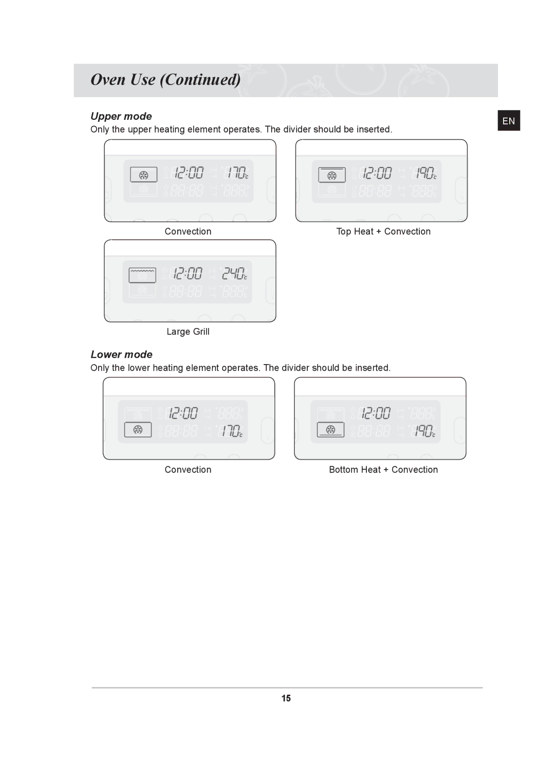 Samsung BT65FQBPST, BT65FQBFST owner manual Upper mode, Lower mode 