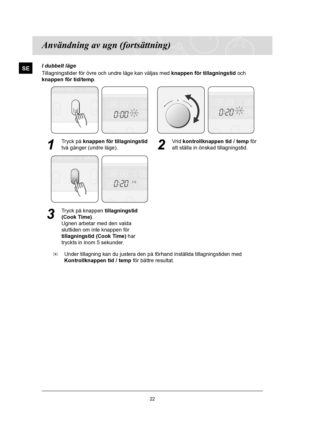 Samsung BT65FQBFST/XEE manual Knappen för tid/temp 