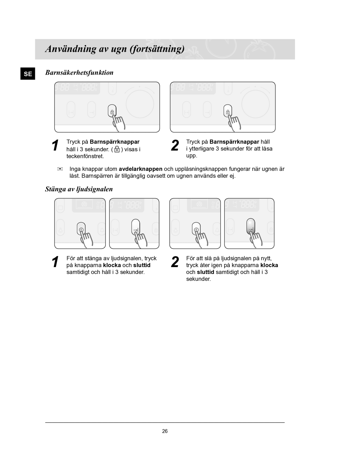 Samsung BT65FQBFST/XEE manual SE Barnsäkerhetsfunktion, Stänga av ljudsignalen 