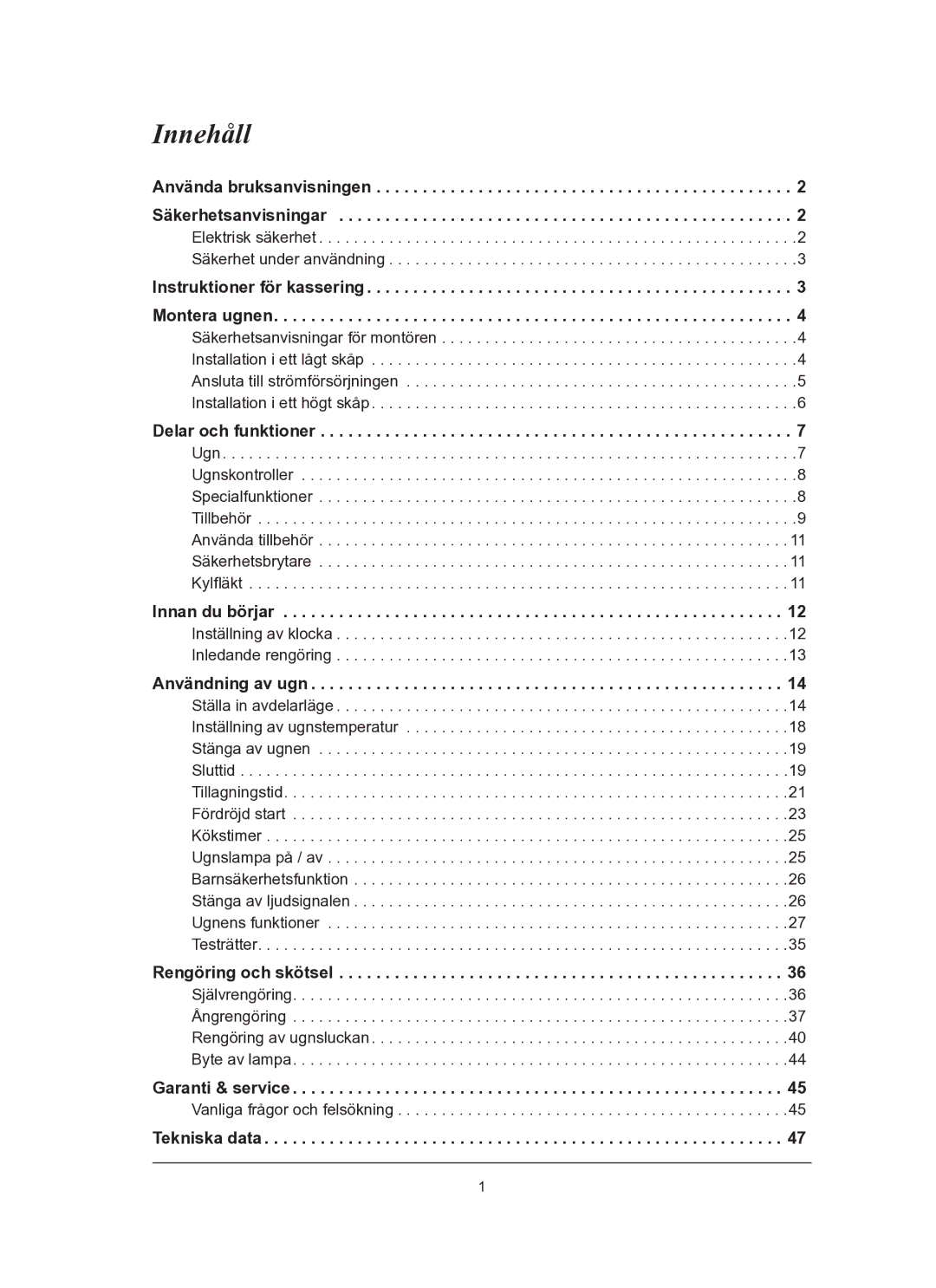 Samsung BT65FQBFST/XEE manual Innehåll 