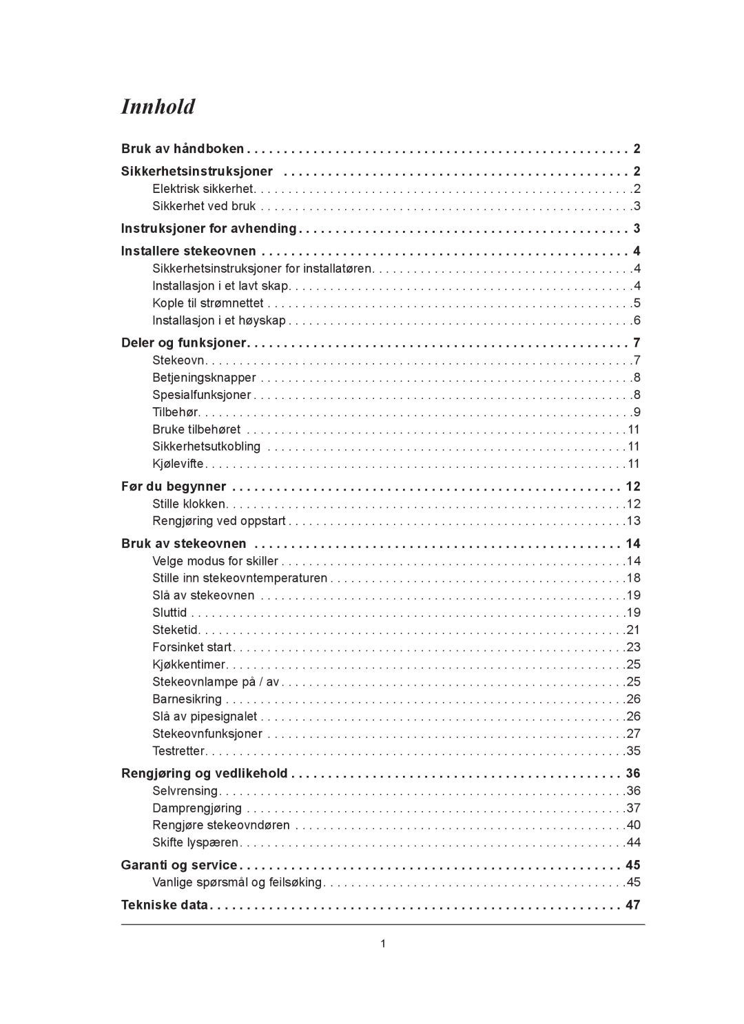 Samsung BT65FQBFST/XEE manual Innhold 