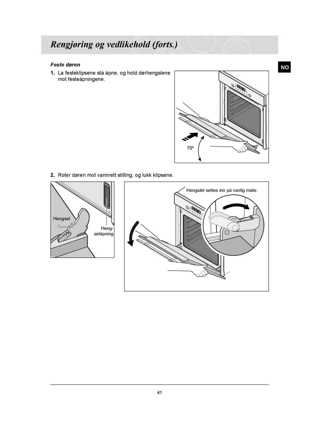 Samsung BT65FQBFST/XEE manual Feste døren 