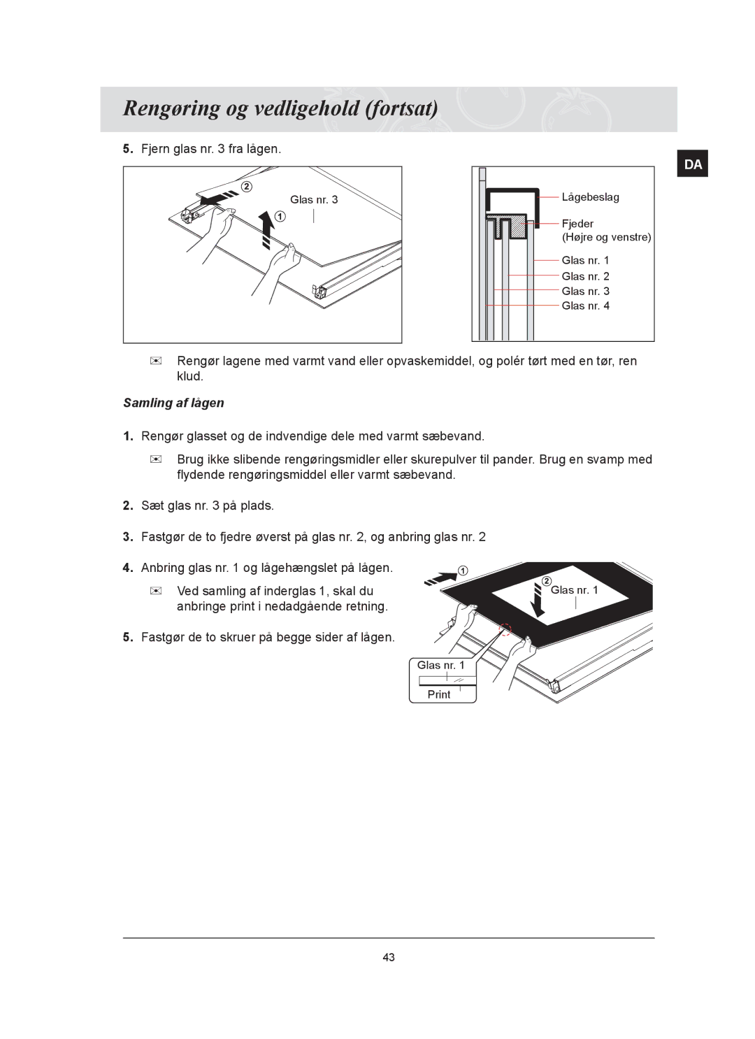 Samsung BT65FQBFST/XEE manual Samling af lågen 