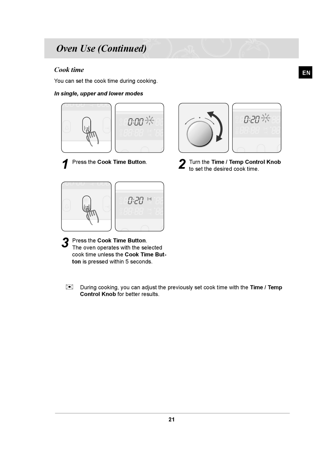 Samsung BT65FQBFST/XEE manual Cook time, Press the Cook Time Button 