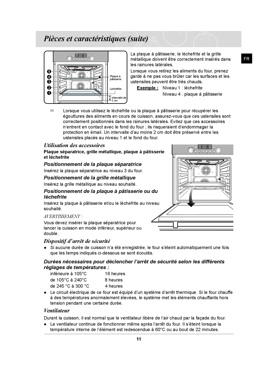 Samsung BT65FQBPST/XEF manual Utilisation des accessoires, Dispositif d’arrêt de sécurité, Ventilateur 