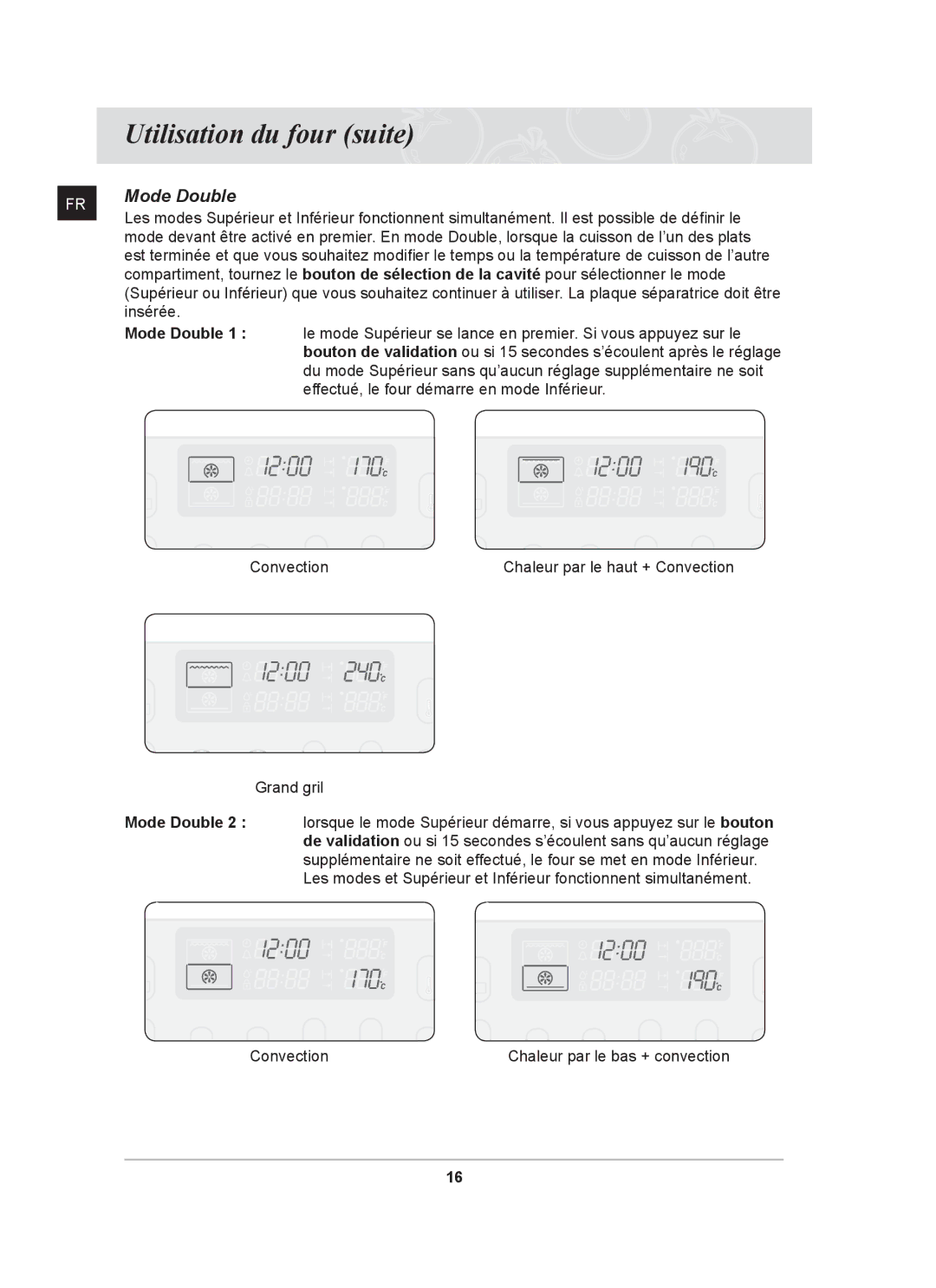 Samsung BT65FQNHX/XEF manual Mode Double 