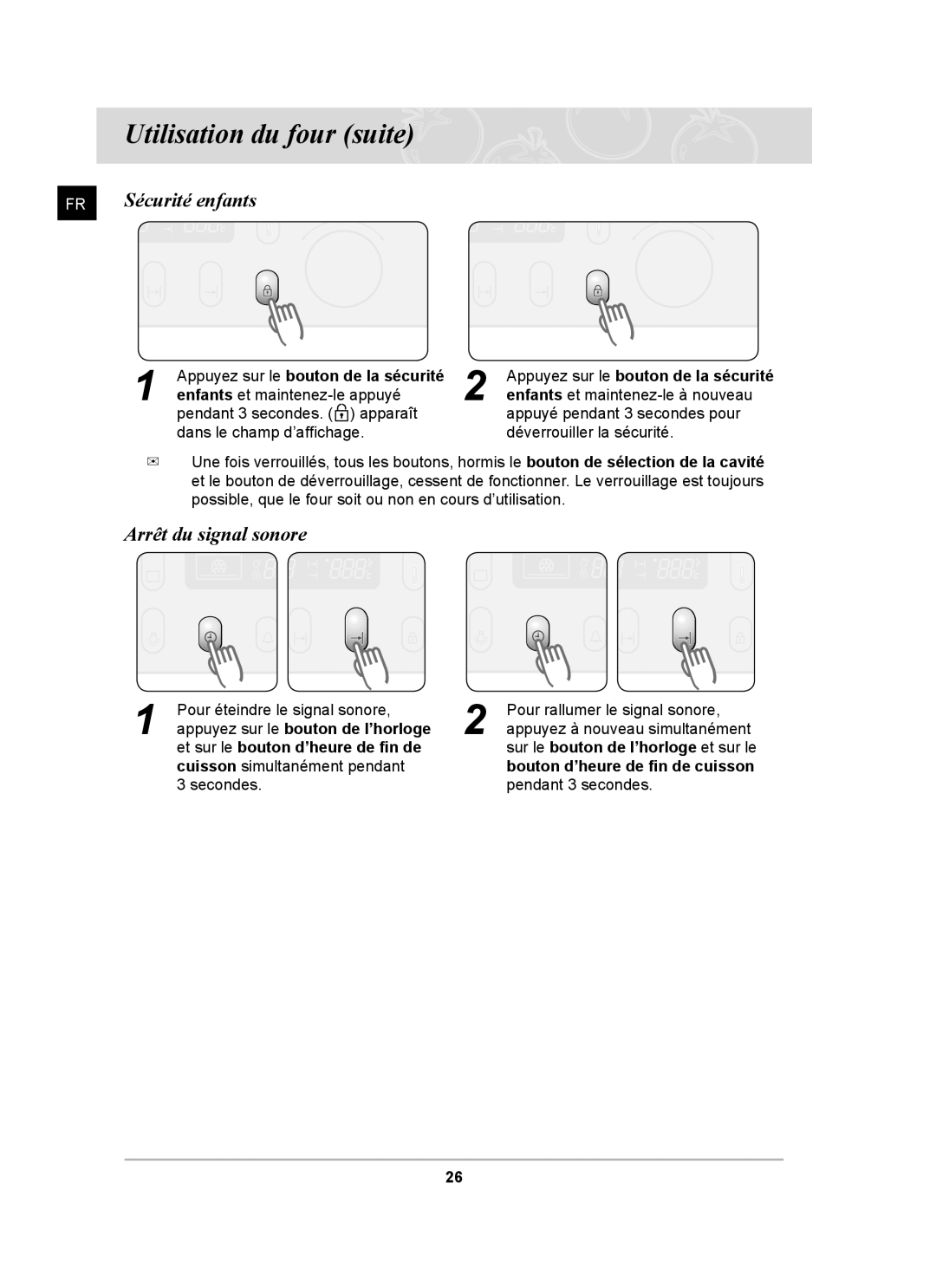 Samsung BT65FQNHX/XEF manual Sécurité enfants, Arrêt du signal sonore 