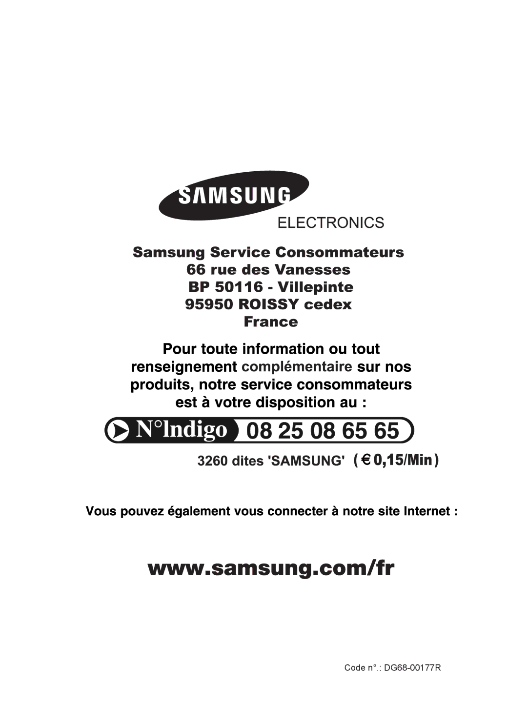 Samsung BT65FQNHX/XEF manual Code n.. DG68-00177R 