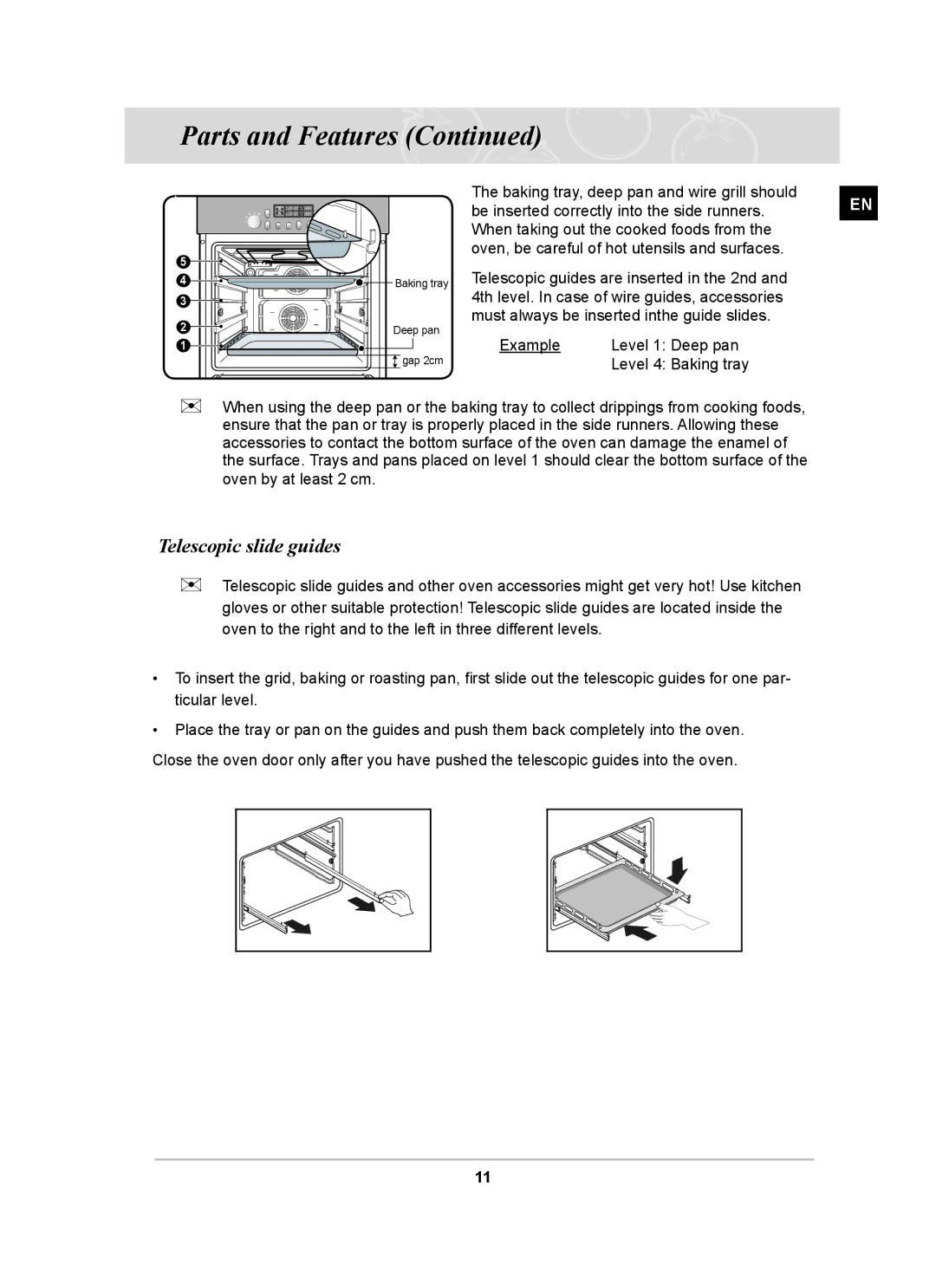 Samsung BT65TDFSTP/XEH, BT65TDFST/XEH manual Telescopic slide guides 