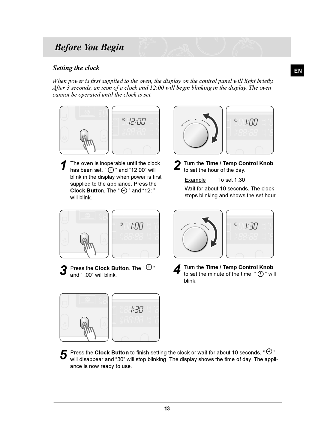 Samsung BT65TDFSTP/XEH, BT65TDFST/XEH manual Before You Begin, Setting the clock 