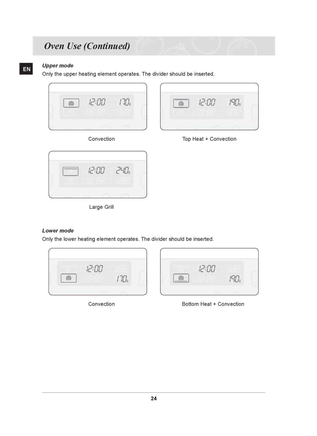 Samsung BT65TDFST/XEH, BT65TDFSTP/XEH manual Upper mode, Lower mode 