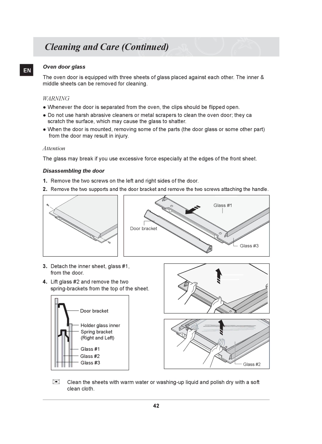 Samsung BT65TDFST/XEH, BT65TDFSTP/XEH manual Disassembling the door, Detach the inner sheet, glass #1, from the door 