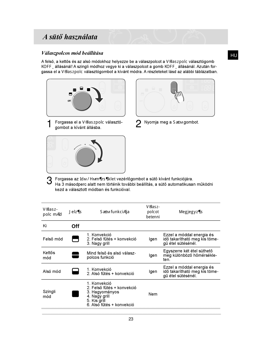 Samsung BT65TDFSTP/XEH, BT65TDFST/XEH manual Sütő használata, Válaszpolcos mód beállítása 