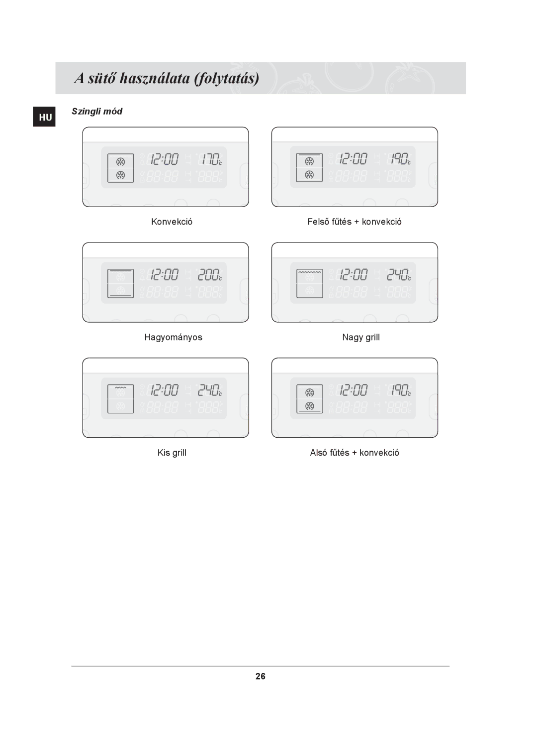 Samsung BT65TDFST/XEH, BT65TDFSTP/XEH manual Hagyományos Nagy grill Kis grill 