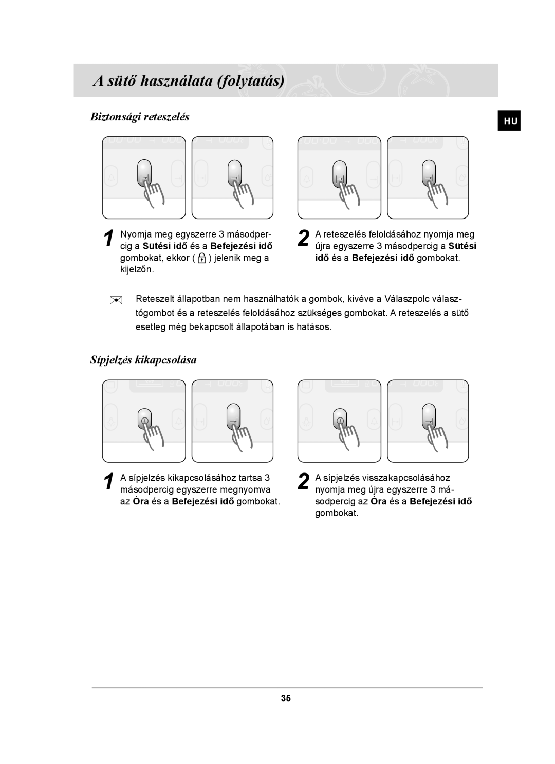 Samsung BT65TDFSTP/XEH, BT65TDFST/XEH manual Biztonsági reteszelés, Sípjelzés kikapcsolása 