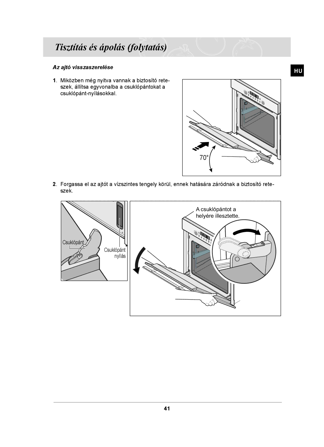 Samsung BT65TDFSTP/XEH, BT65TDFST/XEH manual Az ajtó visszaszerelése 