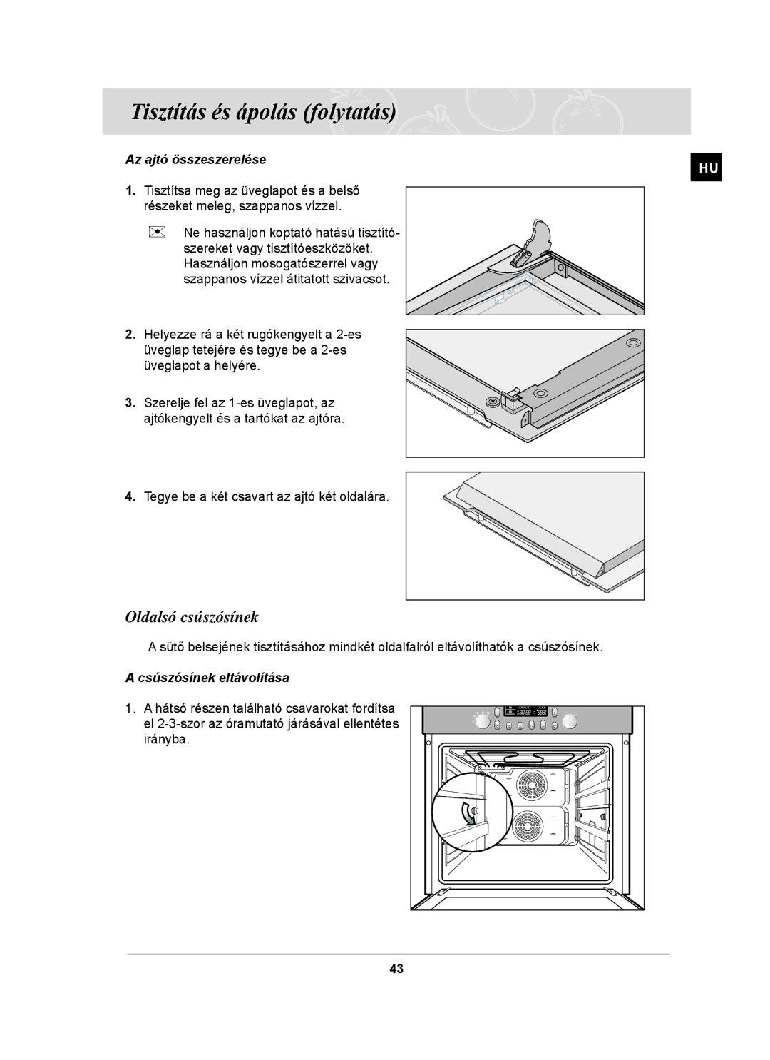 Samsung BT65TDFSTP/XEH, BT65TDFST/XEH manual Oldalsó csúszósínek, Az ajtó összeszerelése, Csúszósínek eltávolítása 