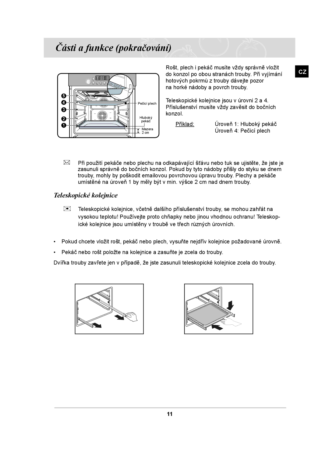 Samsung BT65TDFST/XEH manual Teleskopické kolejnice 