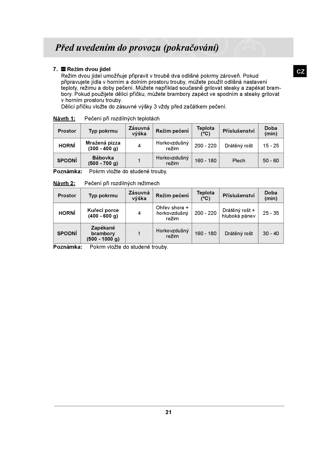 Samsung BT65TDFST/XEH manual Režim dvou jídel 