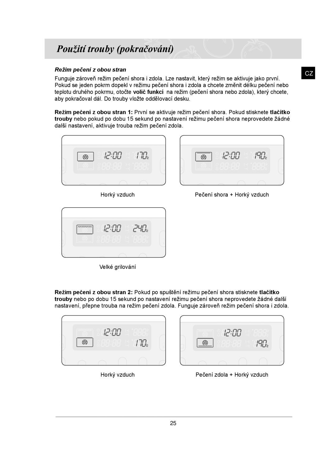 Samsung BT65TDFST/XEH manual Režim pečení z obou stran 