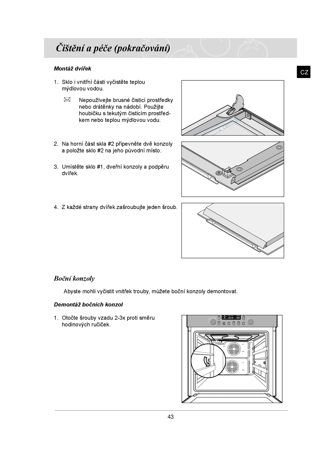 Samsung BT65TDFST/XEH manual Boční konzoly, Montáž dvířek, Demontáž bočních konzol 