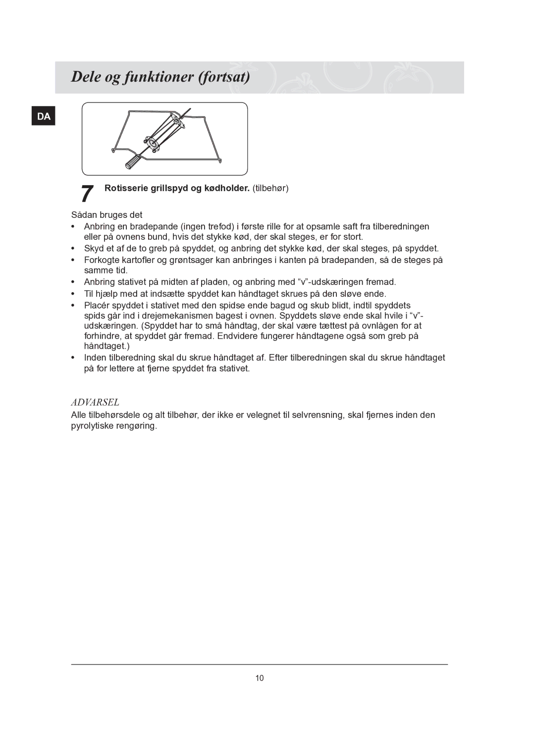 Samsung BT65TQBFST/XEE manual Rotisserie grillspyd og kødholder.. tilbehør 