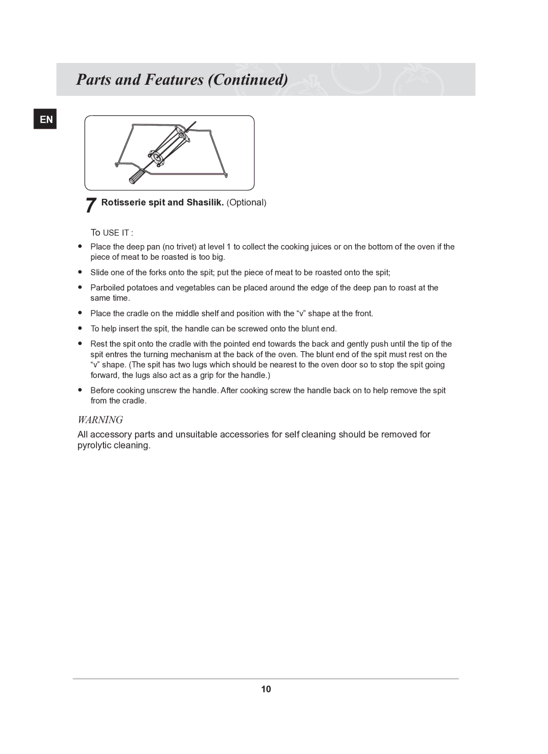 Samsung BT65TQBFST/XEE manual Rotisserie spit and Shasilik.. Optional 