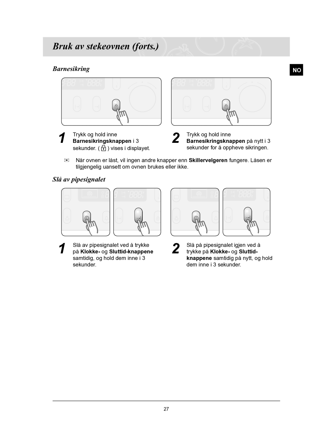 Samsung BT65TQBFST/XEE manual Slå av pipesignalet, Barnesikringsknappen i 