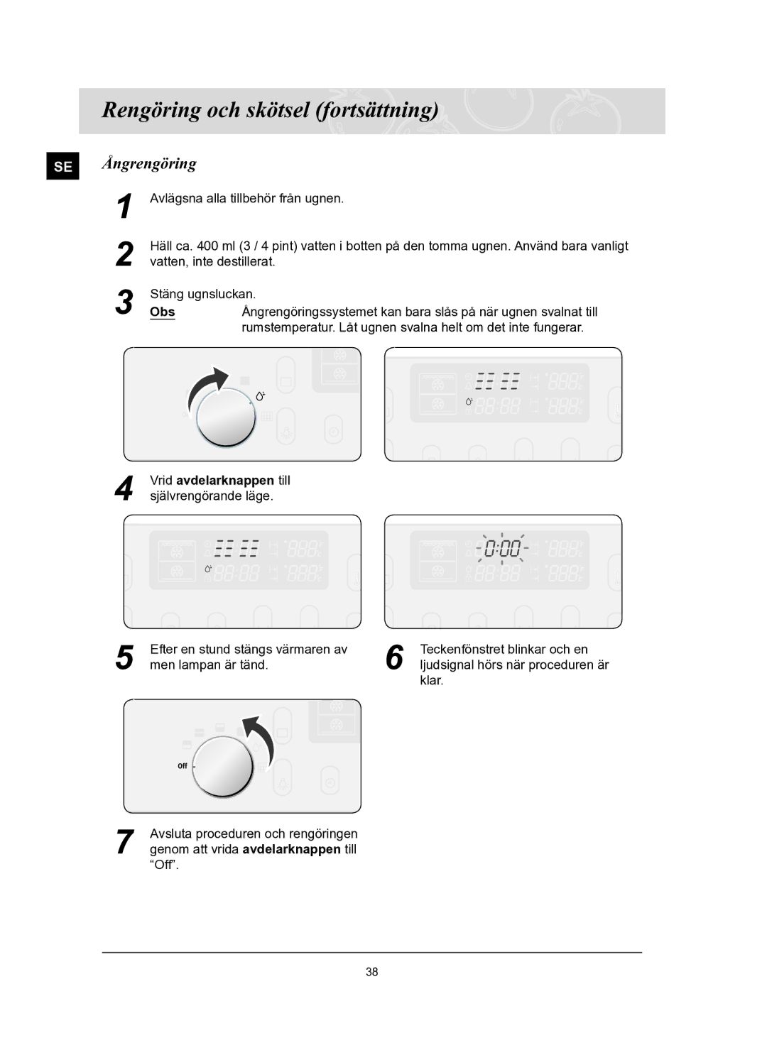 Samsung BT65TQBFST/XEE manual Rengöring och skötsel fortsättning, SE Ångrengöring, Obs 