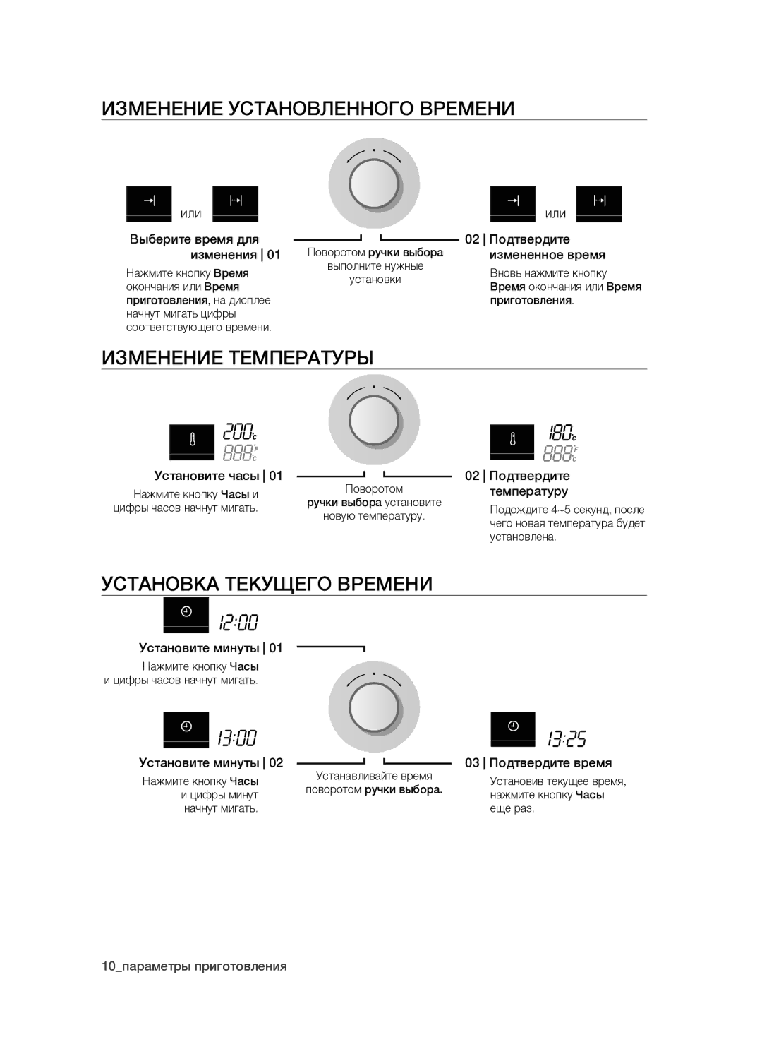 Samsung BTS14D4T/BWT, BTS1454B/BWT Изменение Установленного Времени, Изменение Температуры, Установка Текущего Времени 