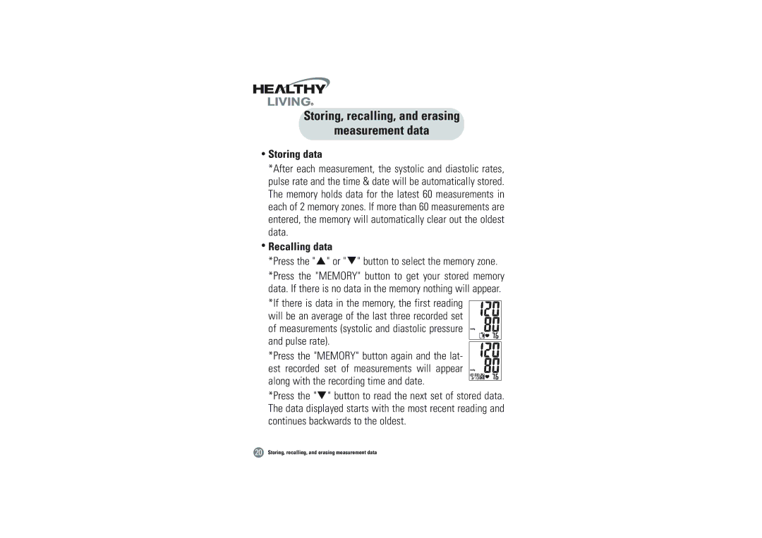 Samsung BVM-1007 owner manual Storing, recalling, and erasing Measurement data, Storing data, Recalling data 