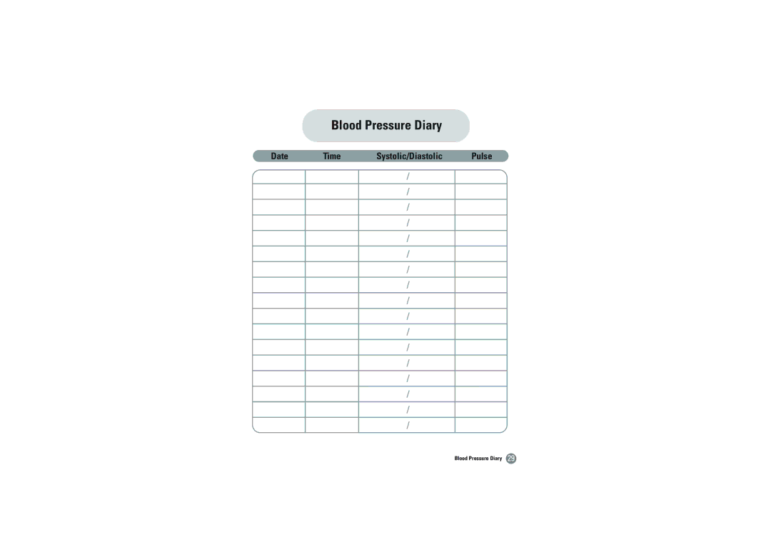 Samsung BVM-1007 owner manual Blood Pressure Diary 