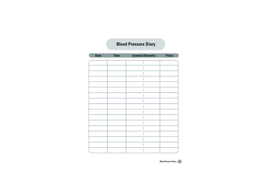 Samsung BVM-1007 owner manual Blood Pressure Diary 