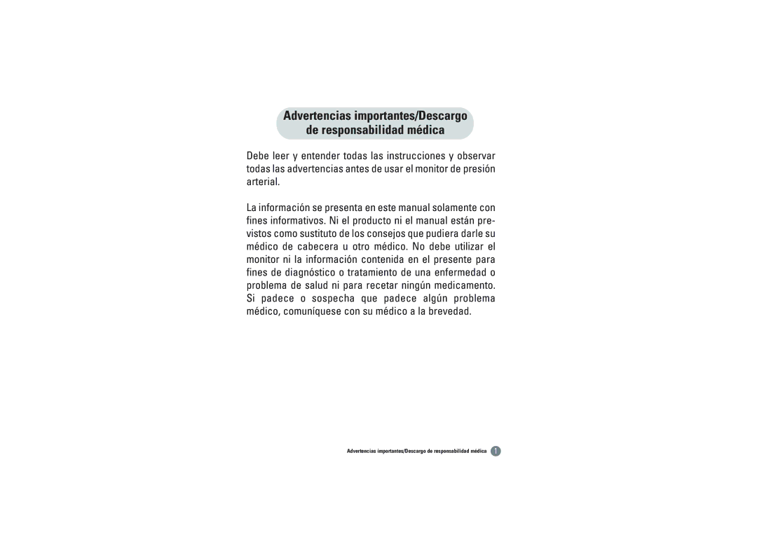 Samsung BVM-1007 owner manual Advertencias importantes/Descargo De responsabilidad médica 