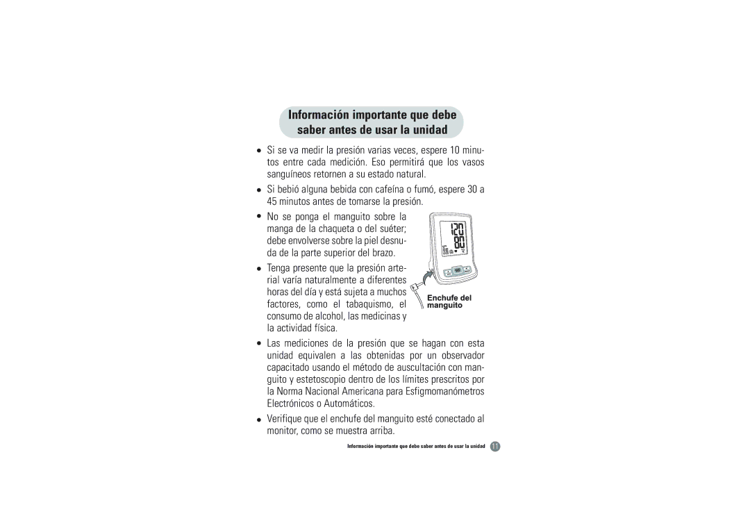 Samsung BVM-1007 owner manual No se ponga el manguito sobre la 