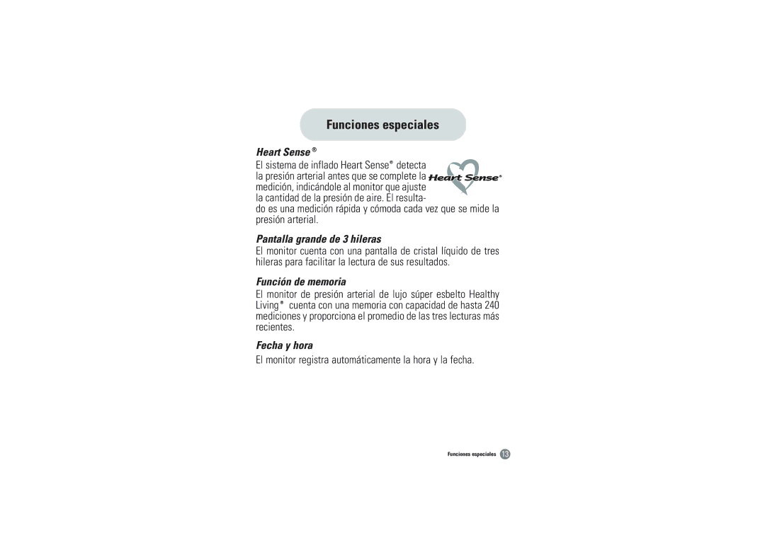 Samsung BVM-1007 owner manual Funciones especiales, Pantalla grande de 3 hileras, Función de memoria, Fecha y hora 