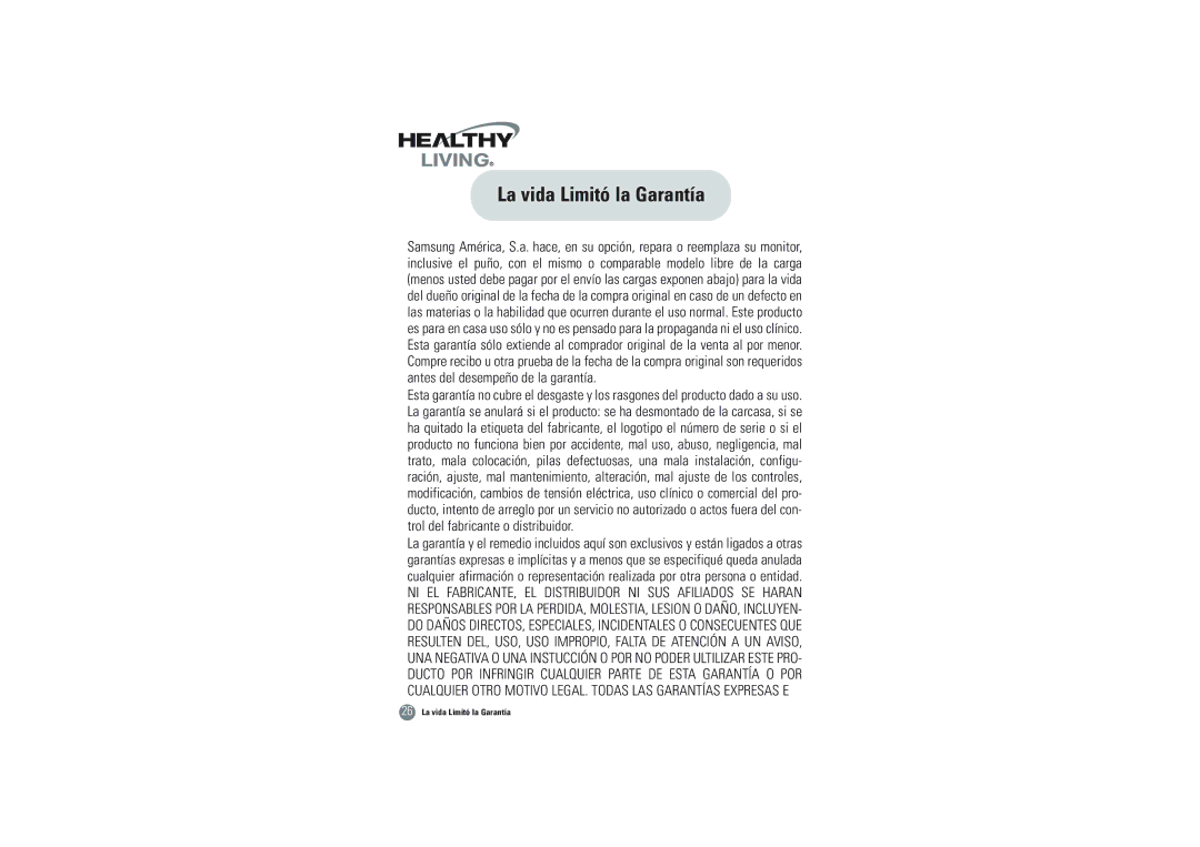 Samsung BVM-1007 owner manual La vida Limitó la Garantía 