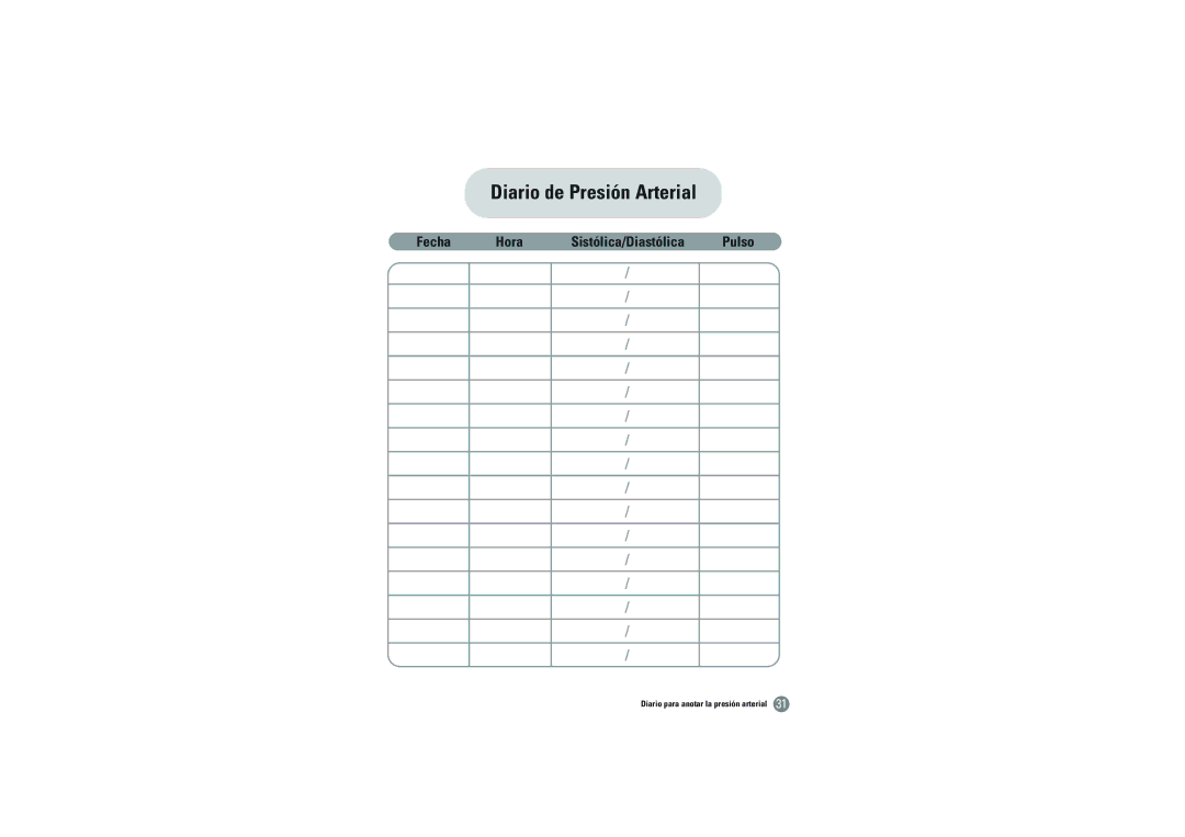 Samsung BVM-1007 owner manual Diario de Presión Arterial 
