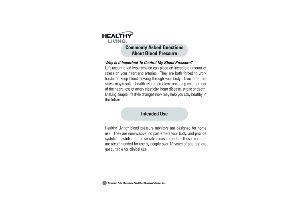 Samsung BVM-1007 owner manual Intended Use, Why Is It Important To Control My Blood Pressure? 