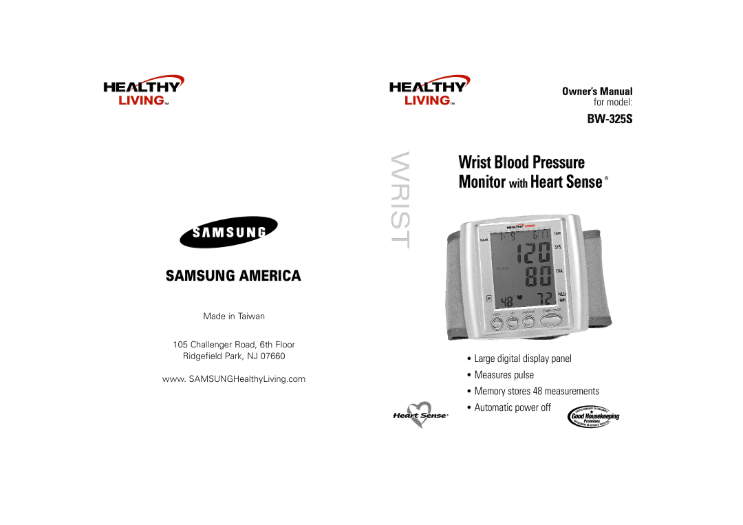 Samsung BW-325S owner manual Monitor with Heart Sense, For model 