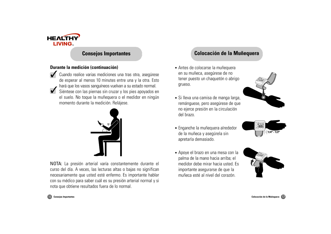 Samsung BW-325S owner manual Colocación de la Muñequera, Durante la medición continuación 