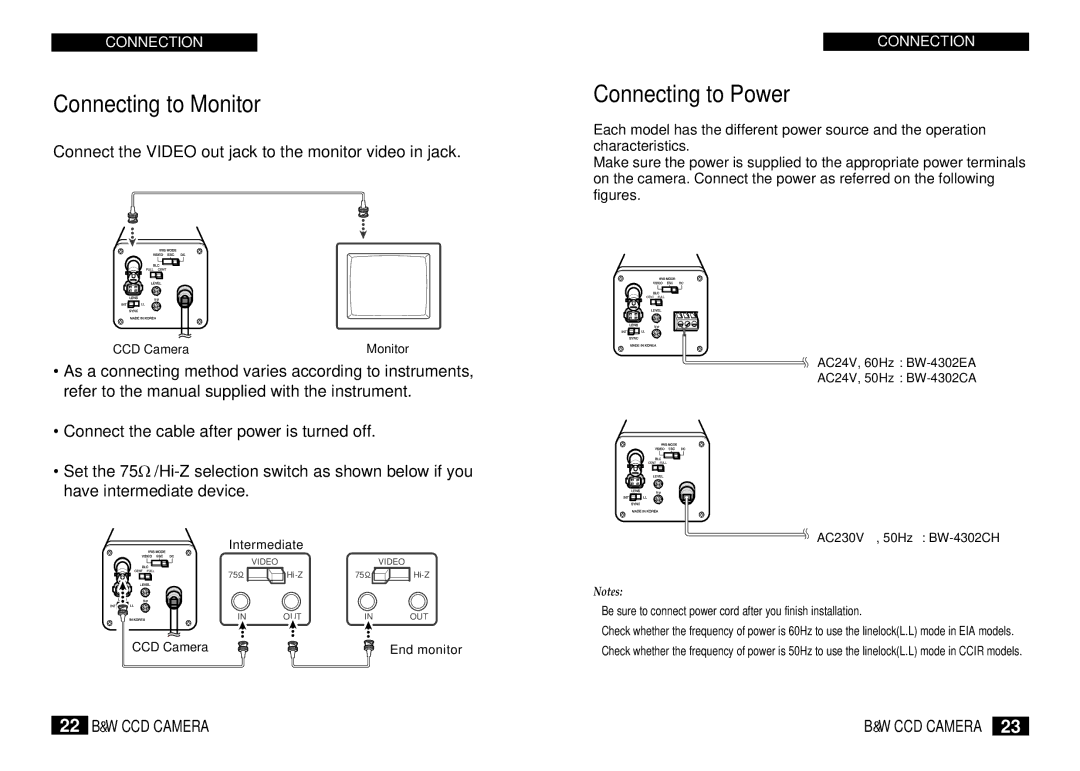 Samsung BW-4302 instruction manual Connecting to Monitor, Connecting to Power 