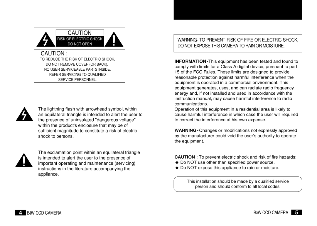 Samsung BW-4302 instruction manual Risk of Electric Shock Do not Open 