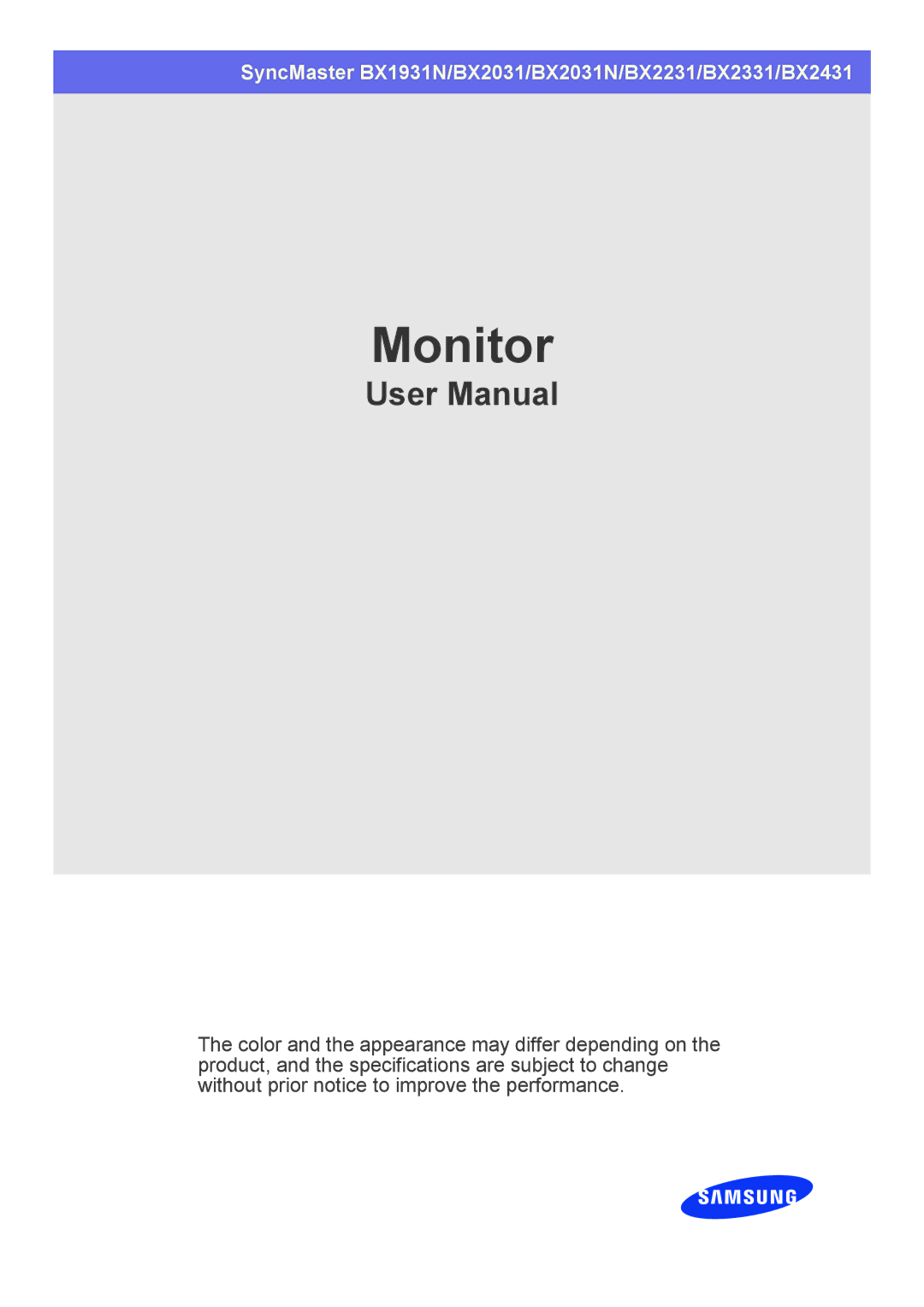 Samsung BX2431, BX2331, BX2231, BX2031N, BX1931N user manual Monitor 