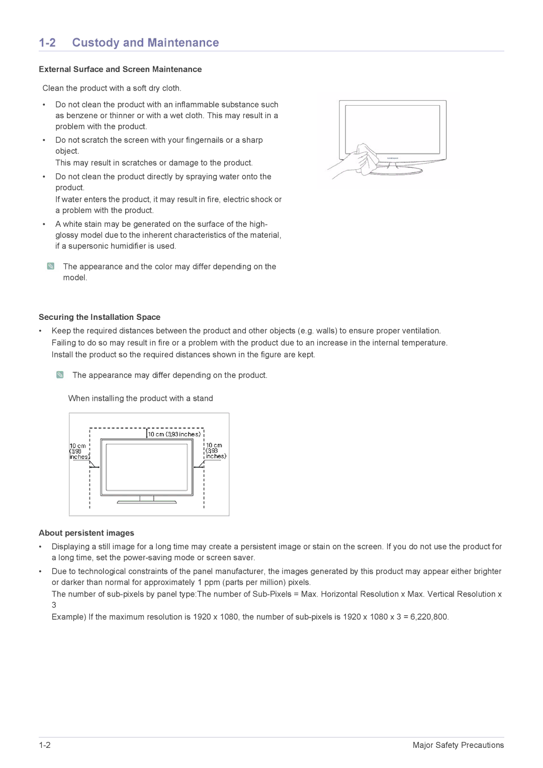 Samsung BX1931N, BX2331, BX2431, BX2231, BX2031N user manual Custody and Maintenance, External Surface and Screen Maintenance 