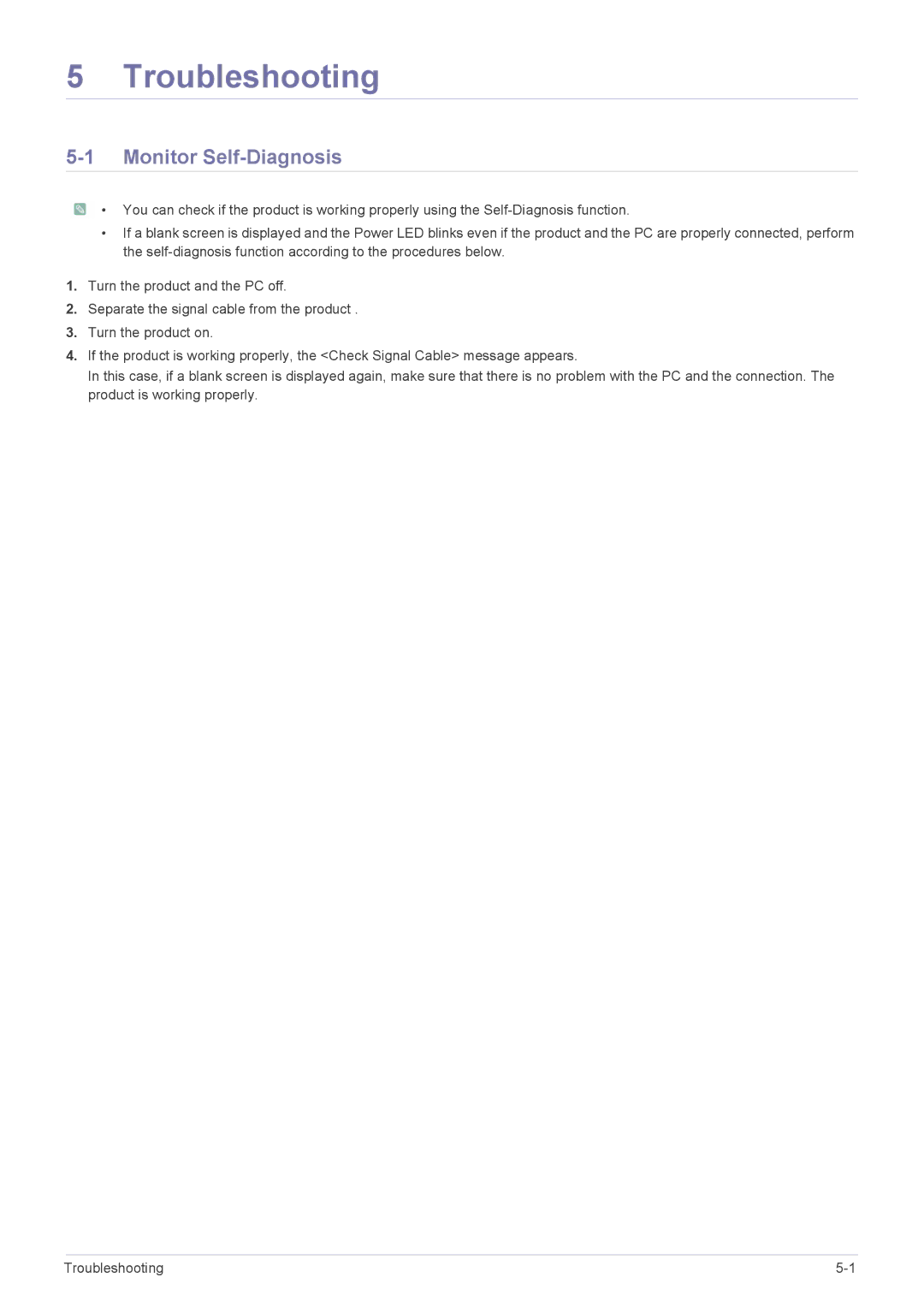 Samsung BX2335, BX2235, BX2035 user manual Troubleshooting, Monitor Self-Diagnosis 