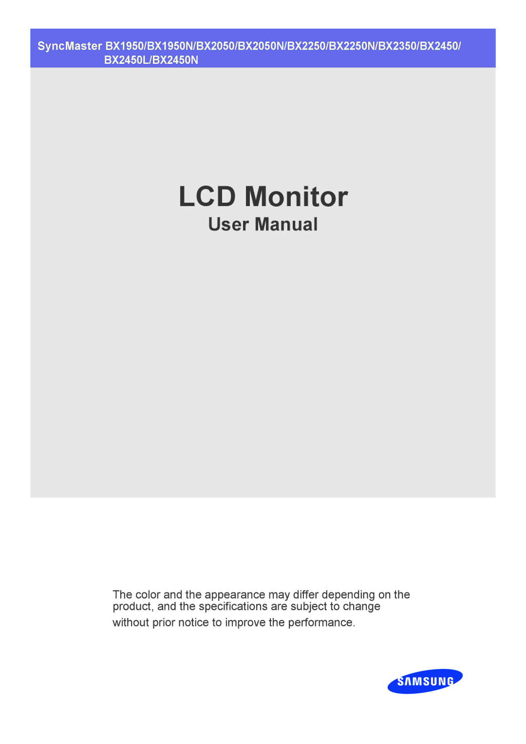 Samsung BX2350, BX2250N, BX2050N, BX1950N, BX2450L, BX2450N user manual LCD Monitor 