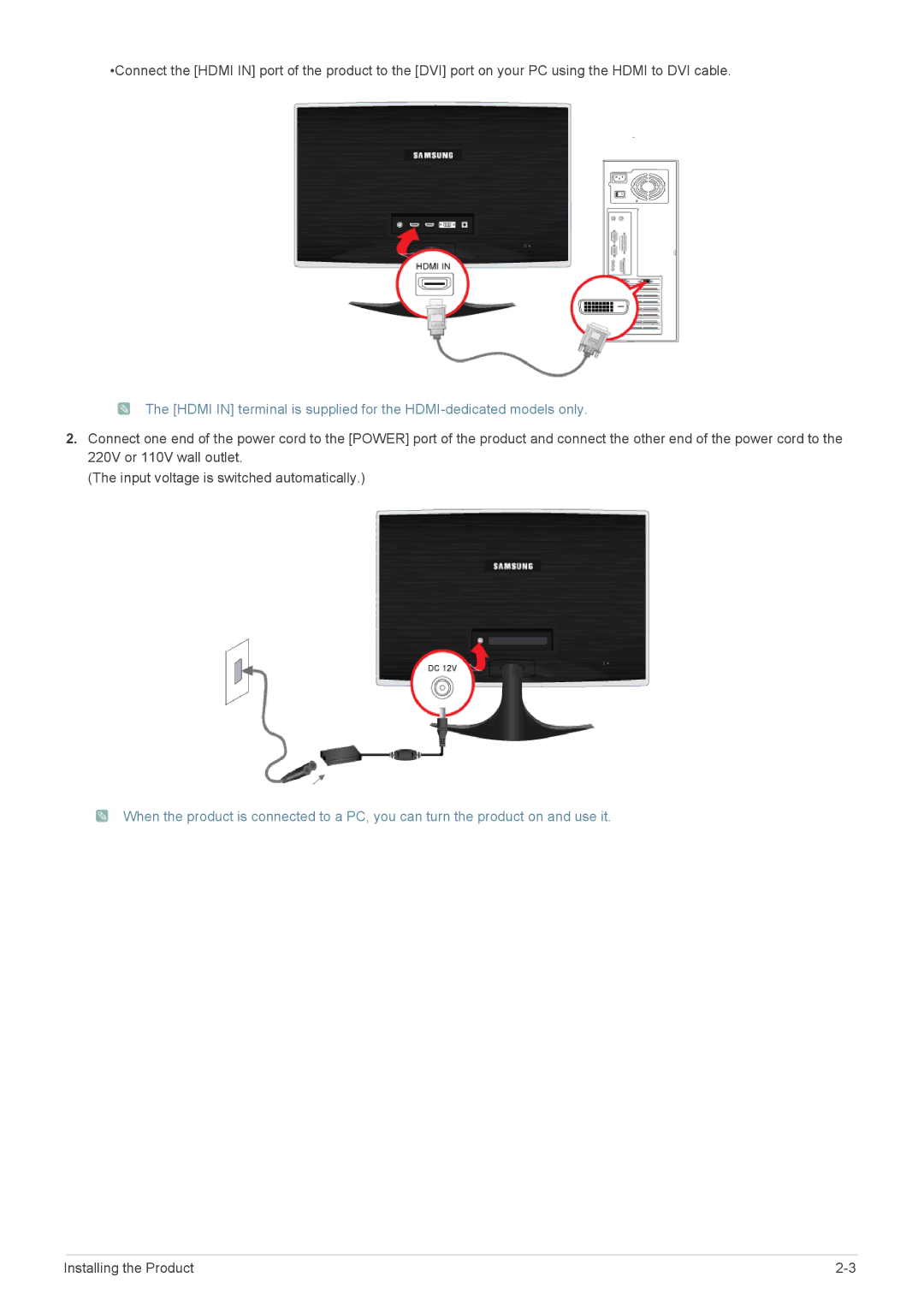 Samsung BX2350, BX2250N, BX2050N, BX1950N, BX2450L, BX2450N user manual Installing the Product 