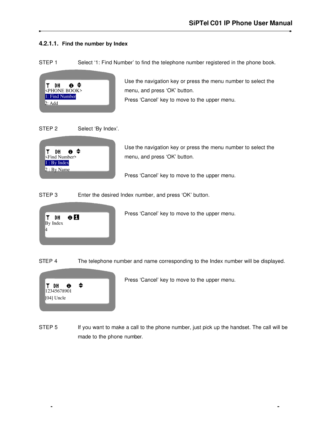 Samsung C01 user manual Find the number by Index 