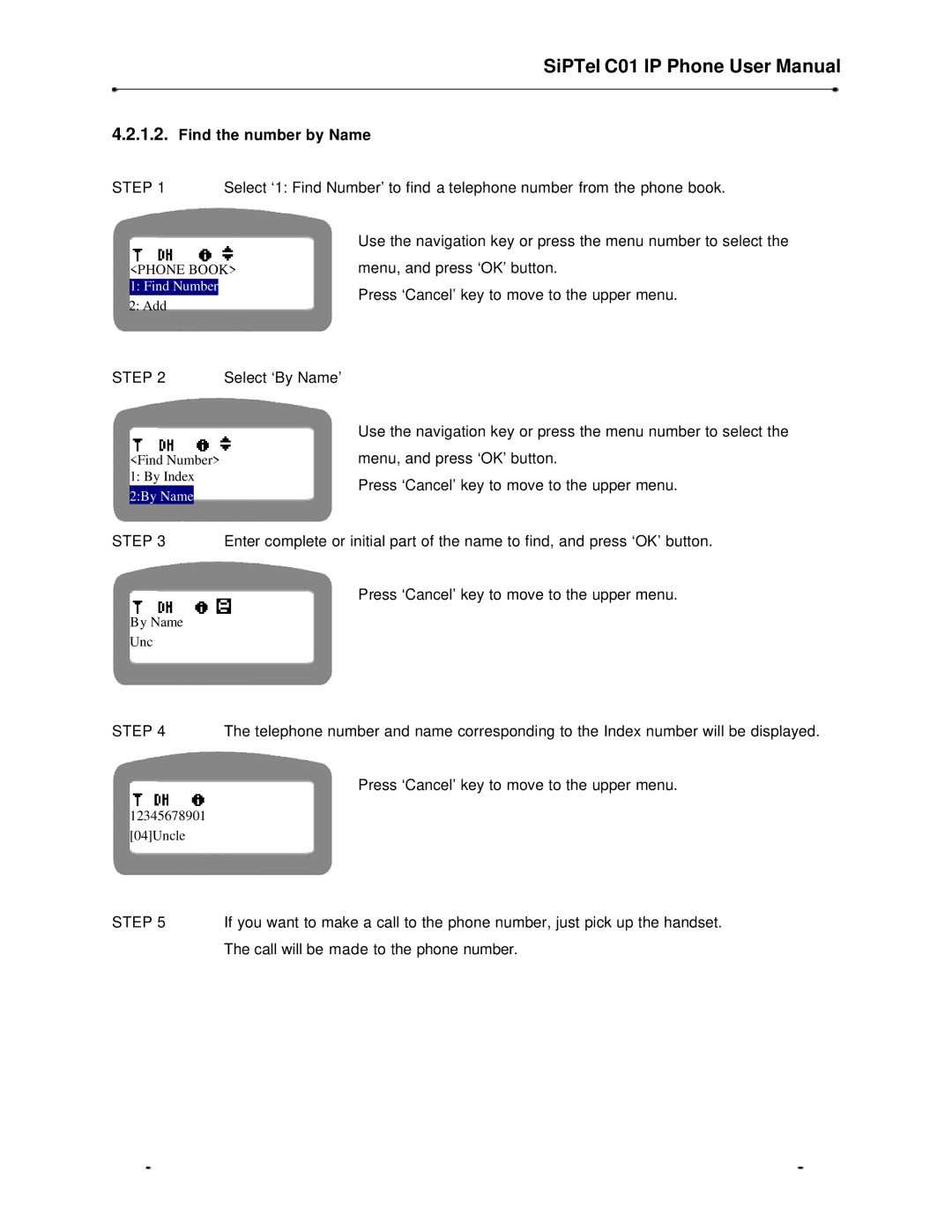 Samsung C01 user manual Find the number by Name 